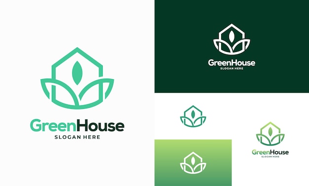 Eenvoudige moderne schets Green House logo ontwerpen concept vector, Eco Real Estate logo ontwerpen symboolpictogram