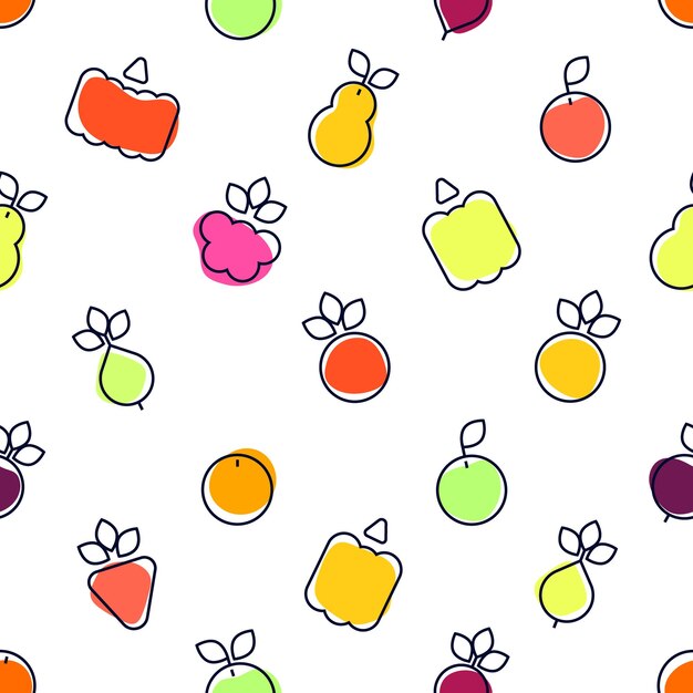Eenvoudige moderne stijl naadloze patroon groenten fruit schets vlakke stijl