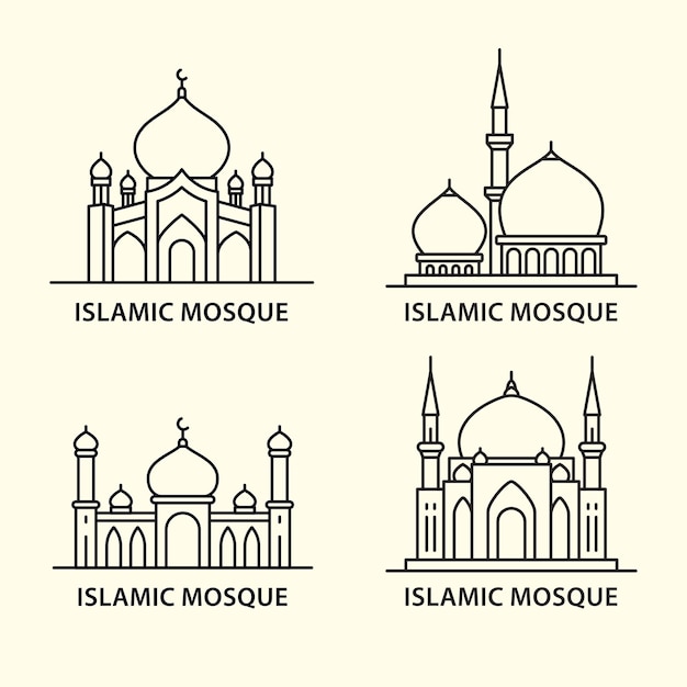 Eenvoudige moskee collectie lijntekeningen ontwerp