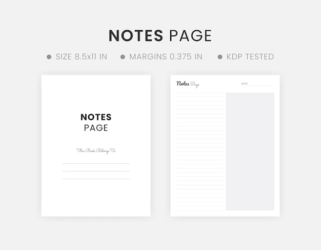 Eenvoudige notitie pagina sjabloon Afdrukbare minimalistische notitie pagina's