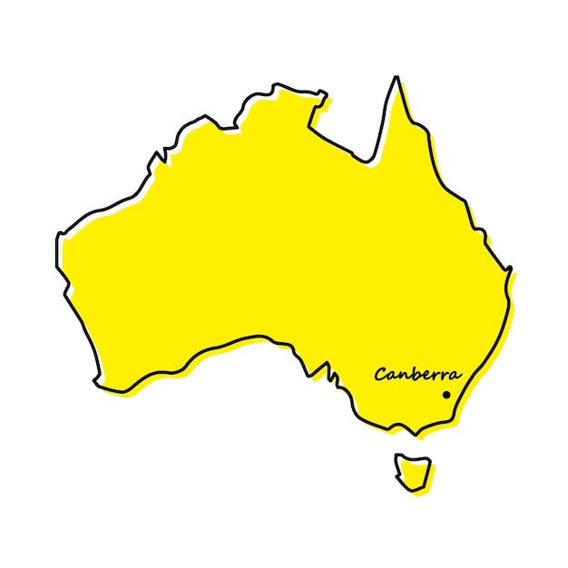 Vector eenvoudige overzichtskaart van australië met hoofdstad locatie