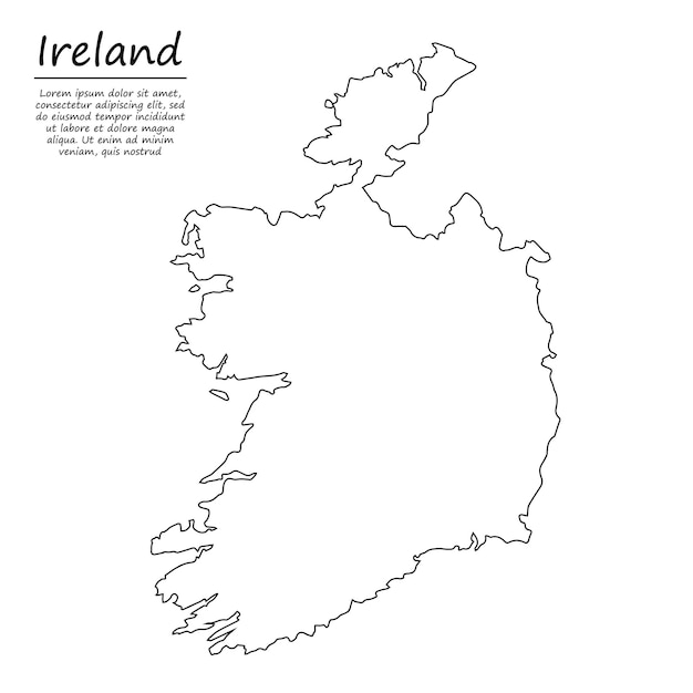 Eenvoudige overzichtskaart van ierland, in schetslijnstijl