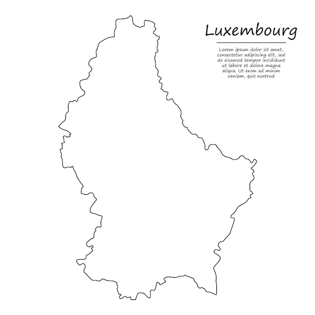 Eenvoudige overzichtskaart van Luxemburg, silhouet in schetslijnstijl