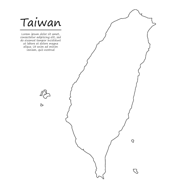 Eenvoudige overzichtskaart van taiwan, in schetslijnstijl