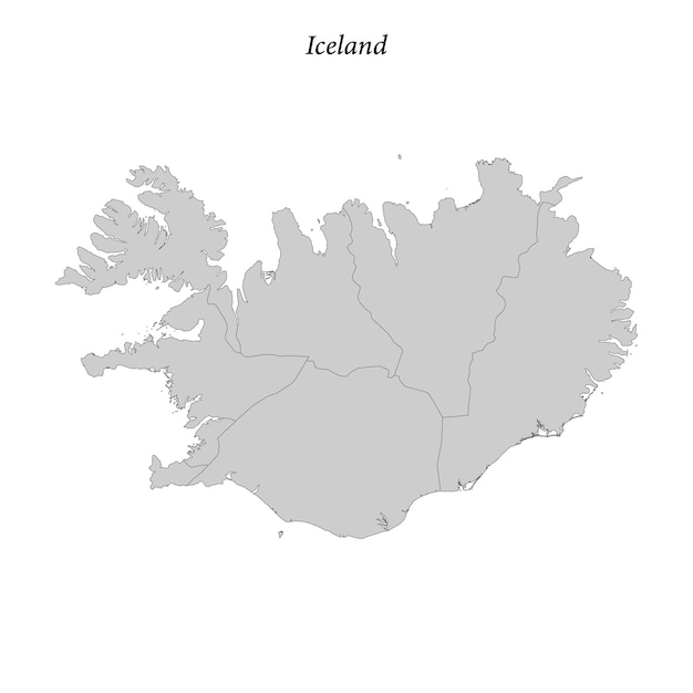Eenvoudige platte kaart van IJsland met districtsgrenzen