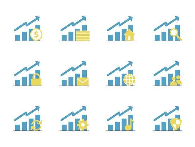 eenvoudige platte pictogram set grafiek met verschillende pictogrammen vector illustratie