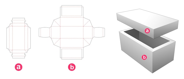Eenvoudige rechthoekige doos met deksel gestanst sjabloon