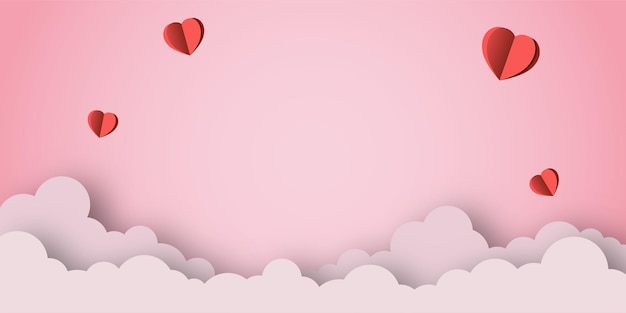 eenvoudige roze wolk en hart liefde achtergrond gesneden papier schaduw 3d stijl