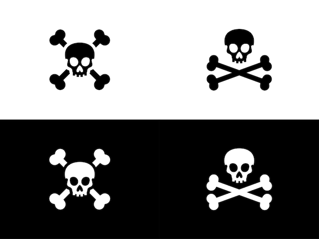 Eenvoudige schedel en gekruiste knekels pictogram twee varianten ontwerpelement of klassieke Jolly Roger piratenvlag