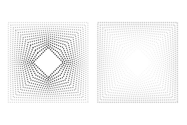 Eenvoudige set, 2 stijl vector zwart-wit vierkant halftoon, geïsoleerd op wit