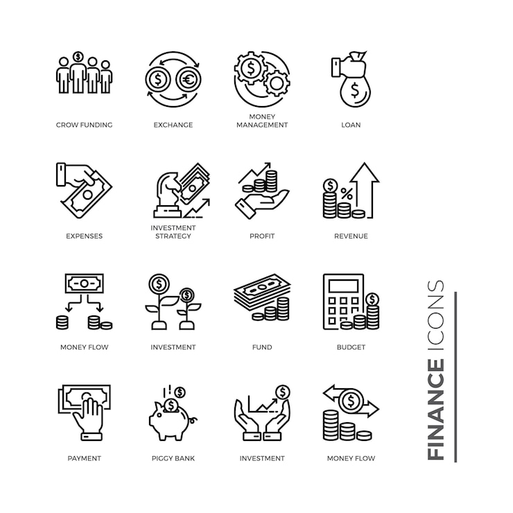 Vector eenvoudige set van financiën pictogram, gerelateerde vector lijn pictogrammen