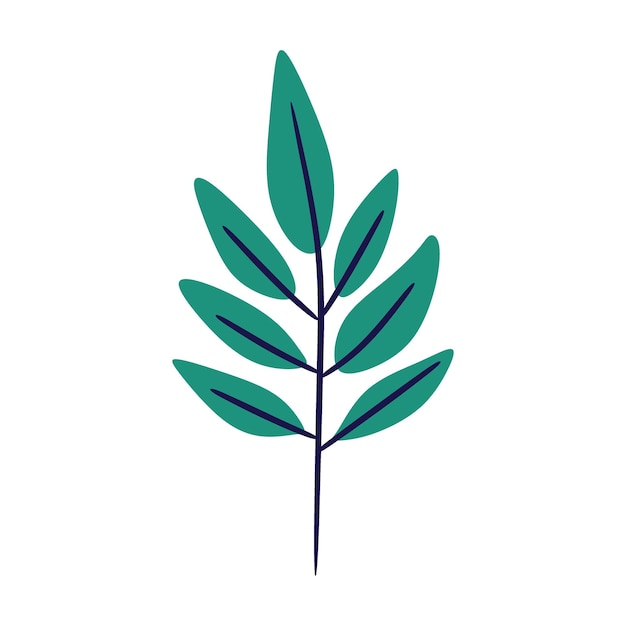 Eenvoudige tak met meerdere groene bladeren en een donkerblauwe stengel illustratie