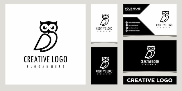 Eenvoudige uil pictogram logo ontwerpsjabloon met visitekaartje ontwerp