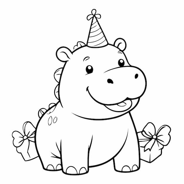 Eenvoudige vector illustratie van nijlpaard doodle voor kinderen kleuren werkblad