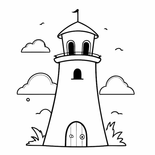 Eenvoudige vector illustratie van Tower doodle voor kinderen kleurpagina