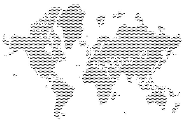 Eenvoudige vector kaart wereld van zwarte vierkante formatie geïsoleerd op wit