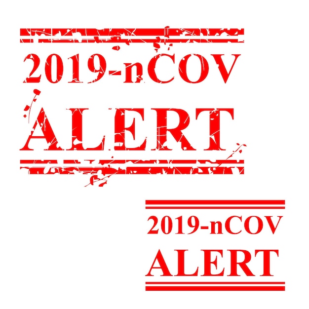 Eenvoudige vector, kras rechthoek rode rubberstempel, waarschuwing, 2019-ncov of corona virus alert