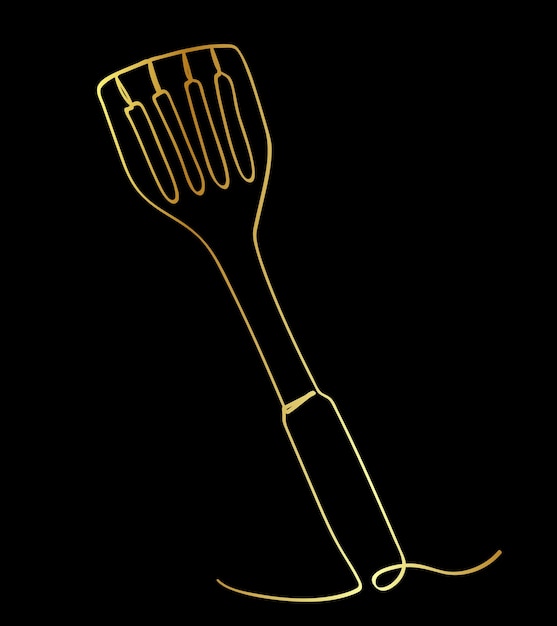 Eenvoudige vector schets spatula goud gouden enkele één lijn kunst continu