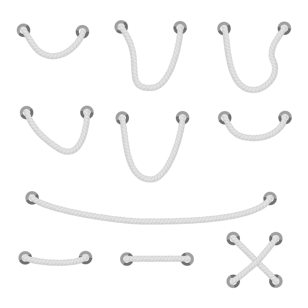 Eenvoudige vector set verschillende stijl grijs touw uit gat geïsoleerd op wit