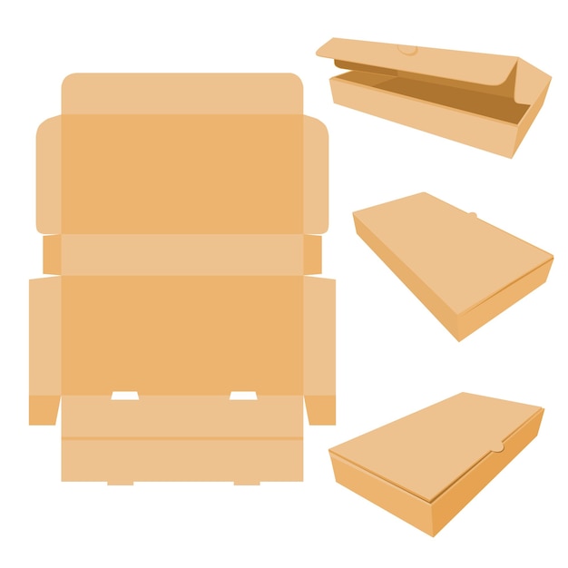 Eenvoudige Vector, verschillende perspectief sjabloon of mockup, kartonnen doos voor voedsel, schoenen, doek of andere goederen, geïsoleerd op wit instellen