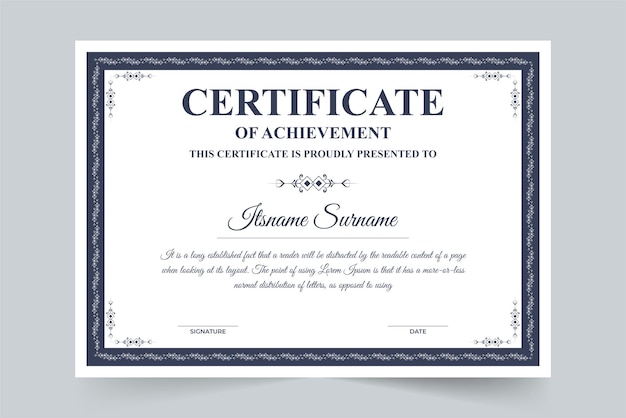 Eenvoudige vintage stijl certificaat decoratie en frame ontwerp voor educatief diploma Credential frame border vector met kalligrafie en donkere kleuren Business waardering certificaat papier vector