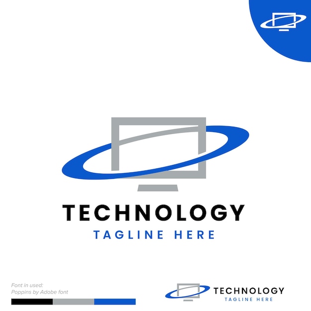 Eenvoudige vormen computermonitor met rand ellips pictogram vector logo