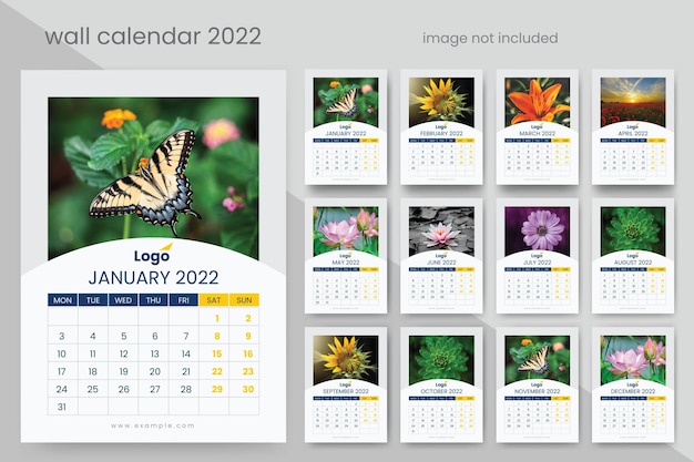 Eenvoudige wandkalender 2022 Premium Vector