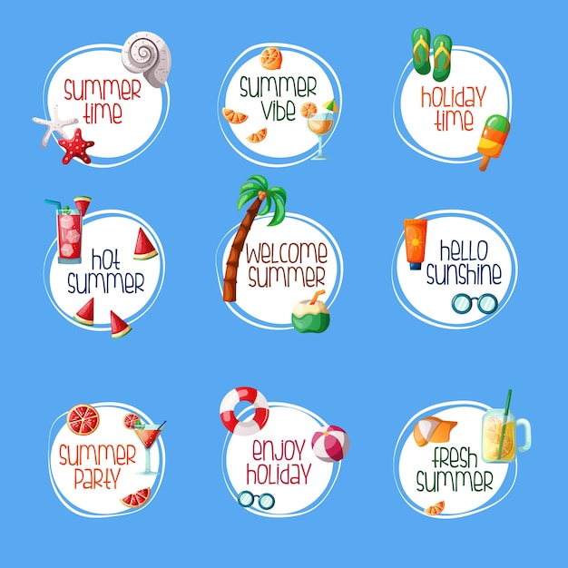 eenvoudige zomer sticker illustratie set