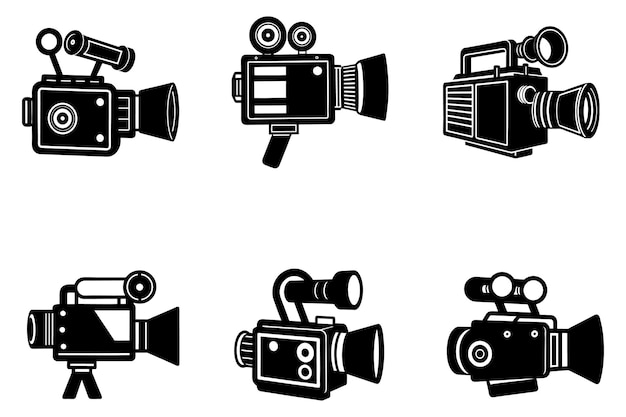 Eenvoudige zwart-wit video camera iconen