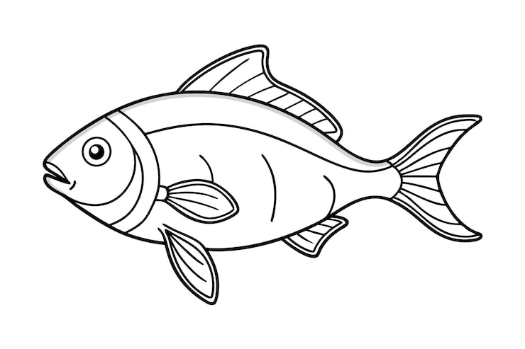 Vector eenvoudige zwarte en witte vislijn tekening illustratie
