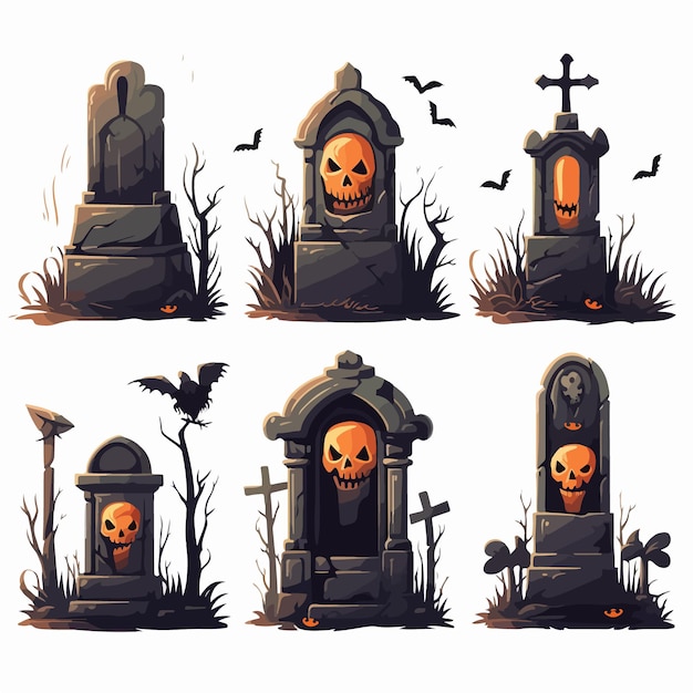 Vector eerie halloween graves in autumn setting ai generation