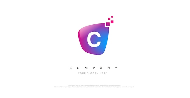 Eerste C-logo-ontwerp met digitaal symbool