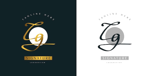 Eerste CG-logo-ontwerp met elegante gouden handschriftstijl. CG-handtekeninglogo of -symbool