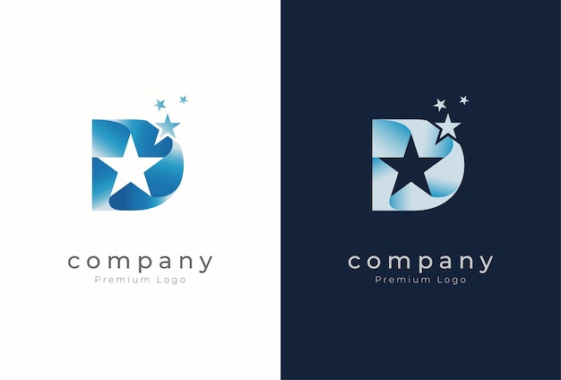 Eerste D Star-logo, verloopletter D met ster erin, bruikbaar voor merk- en bedrijfslogo's