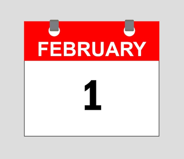 Eerste februari Icon van de kalender Rode en witte kalender vector datum Icon symbool Icon van het schema