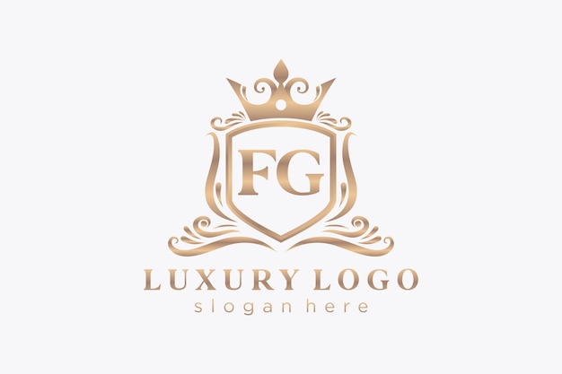 Eerste FG Letter Royal Luxury Logo-sjabloon in vectorkunst voor Restaurant Royalty Boutique