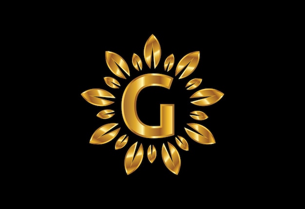 Vector eerste g monogram brief alfabet met gouden blad krans. bloem logo ontwerpconcept