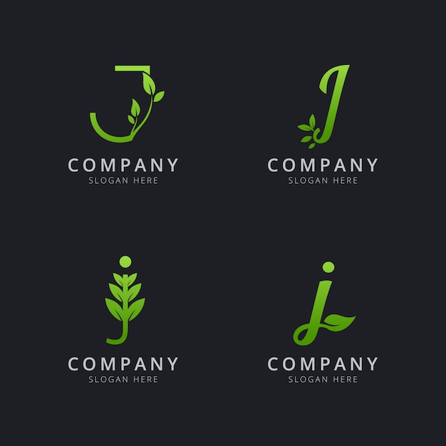 Eerste J-logo met bladelementen in groene kleur
