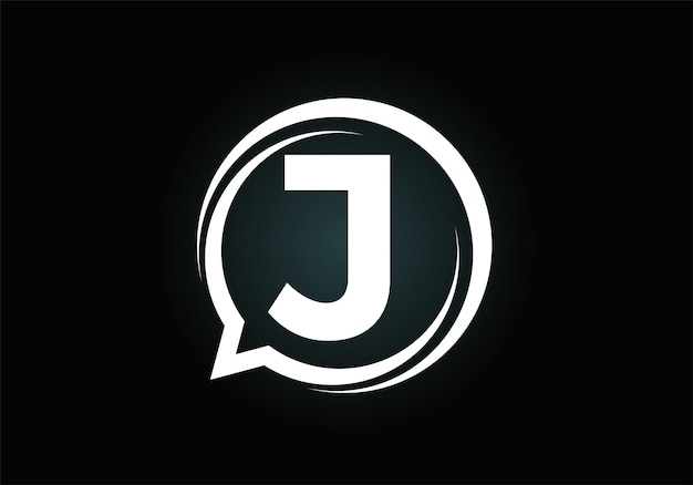 Eerste J monogram letter alfabet met een bubble chat-pictogram Praten chatten logo concept