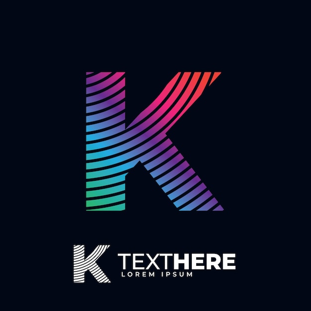 Eerste k brief kleurrijke moderne digitale alfabet lettertype regenboog kleur logo ontwerp futuristische lettertype