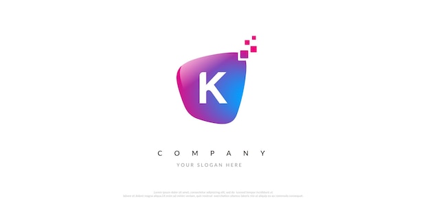 Eerste K-logo-ontwerp met digitaal symbool