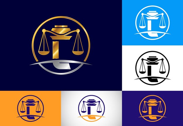 Eerste L monogram alfabet met wet schaal teken symbool Law office vector logo ontwerpsjabloon