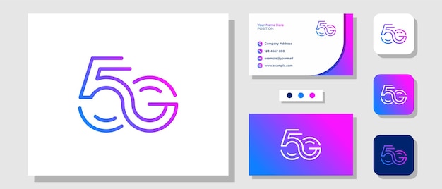 Eerste letter 5 g monogram snelheid signaal netwerkgegevens logo ontwerp met lay-out sjabloon visitekaartje