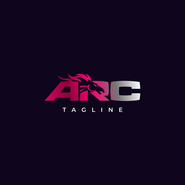 Eerste letter ARC met paard silhouet Logo ontwerp Dapper paard silhouet binnen ARC Letters