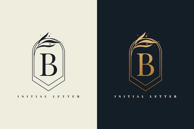 Eerste letter b gouden logo met frame sjabloonontwerp