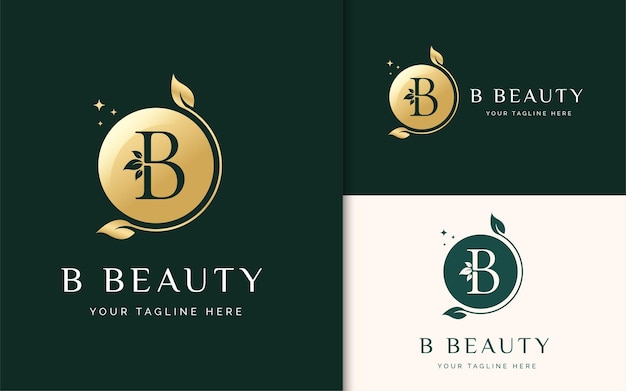 Eerste letter B schoonheid logo sjabloon met blad cirkel vormstijl
