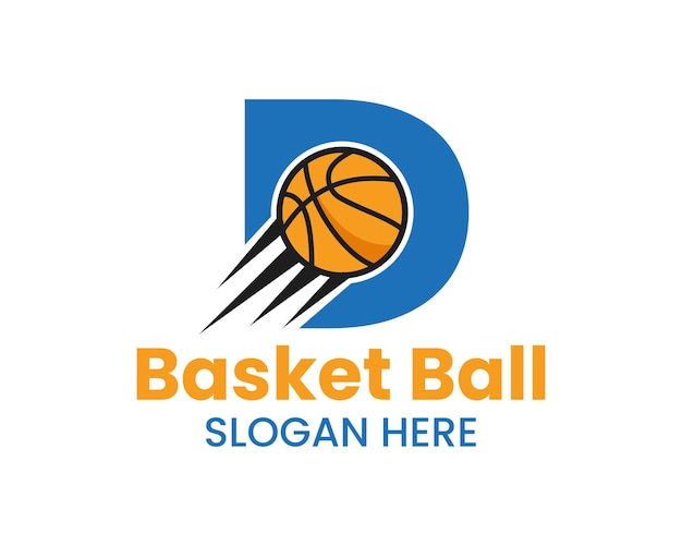 Eerste Letter D Basketbal Logo Met Bewegend Basketbal Icoon. Basketbal Logotype Symbool