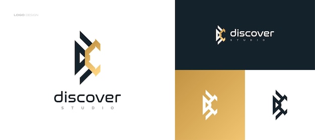 Eerste Letter D en C Logo Design in Zwart en Goud DC Monogram Logo met Abstract Concept