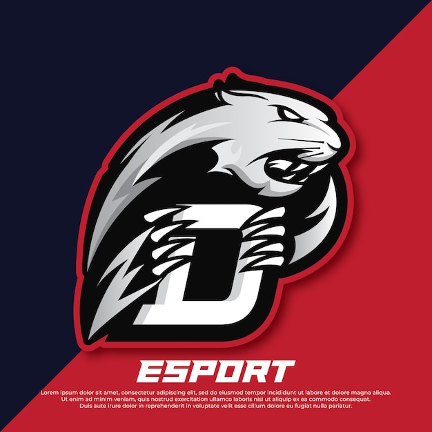 Eerste letter D logo esport ontwerp Panther esport logo ontwerp Tijger mascotte sport logo ontwerp