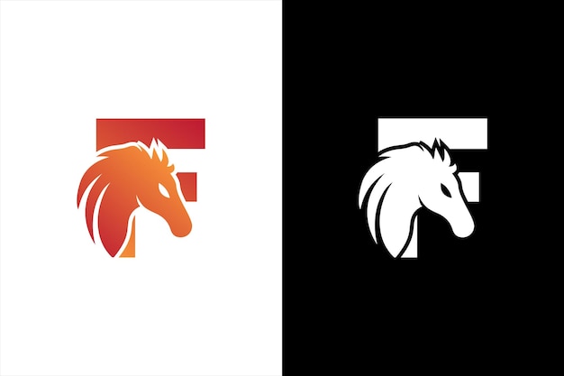 Eerste letter F met paard vector logo ontwerp. Paard letter F illustratie sjabloon pictogram.